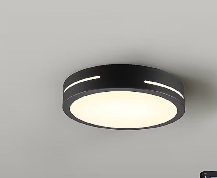 globe electric bree 15-in matte black indoor smart led rgbw flush mount light with plastic shade