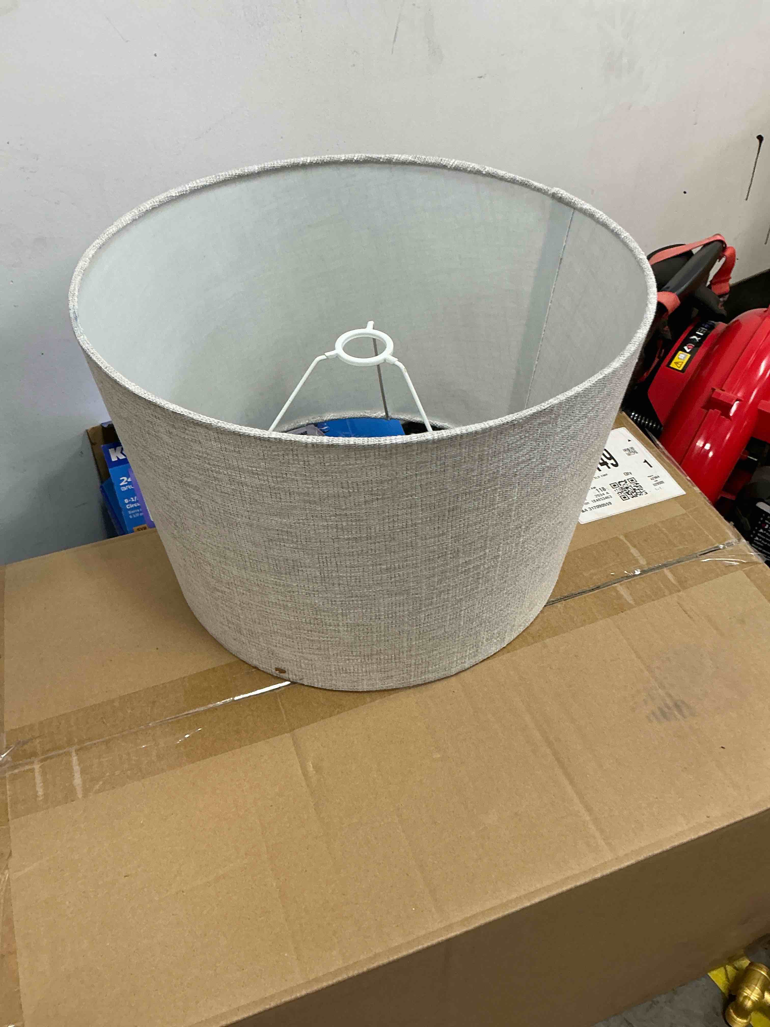 Condition photo showing Good Condition for allen + roth 10-in x 15-in gray fabric drum lamp shade