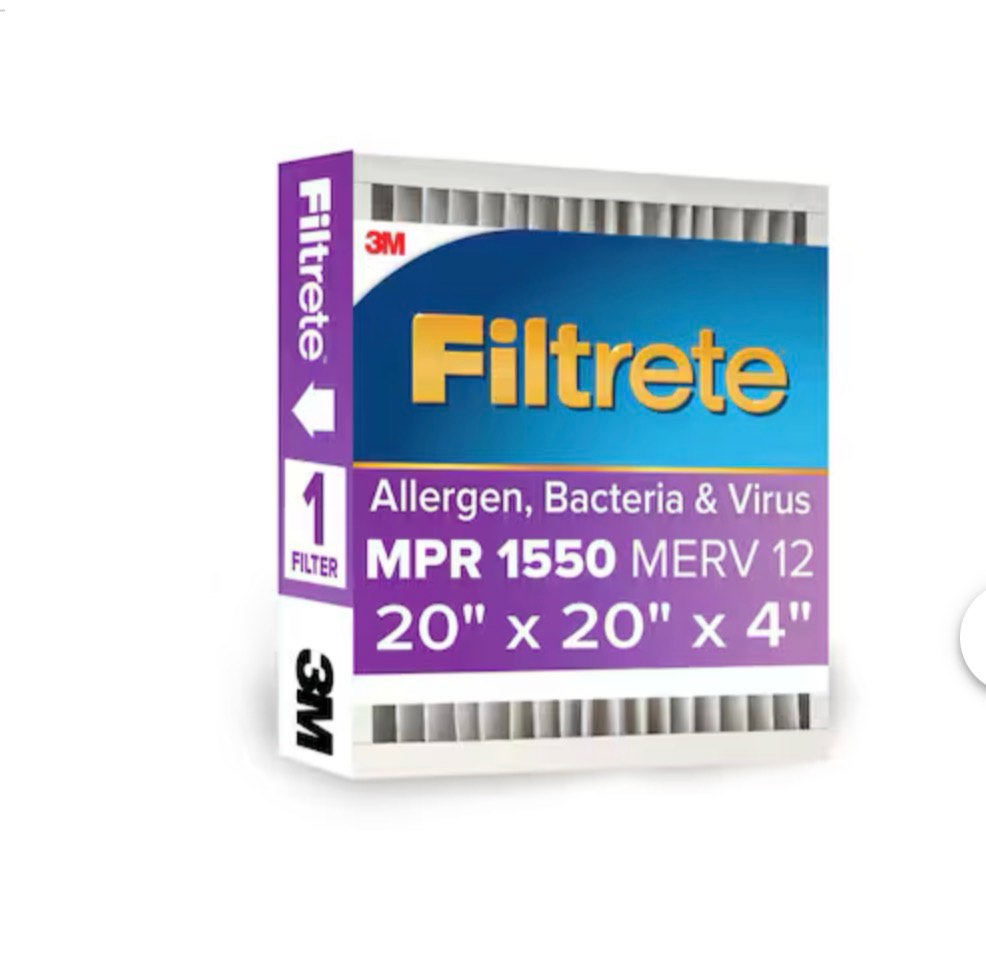 Condition photo showing Good Condition for filtrete 20 x 20 x 4 merv 12 1550 mpr allergen, bacteria and virus electrostatic pleated air filter