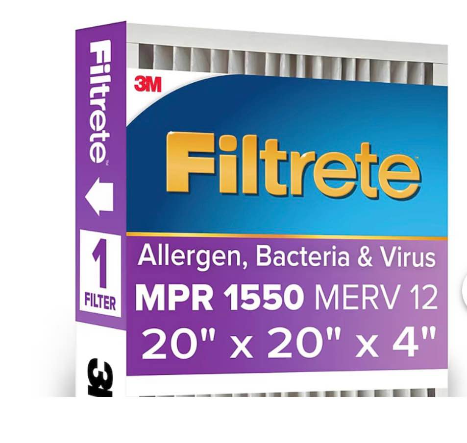 filtrete 20 x 20 x 4 merv 12 1550 mpr allergen, bacteria and virus electrostatic pleated air filter