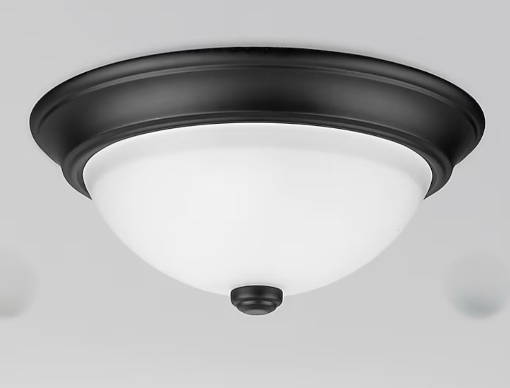 project source 13-in matte black indoor -light flush mount light with frosted glass 1 pack
