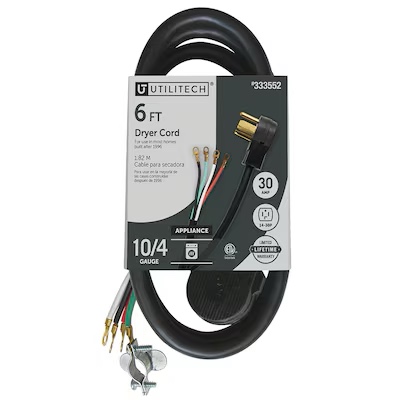 Condition photo showing Good Condition for utilitech 6-ft 30 -amp 4 -prong black dryer appliance power cord