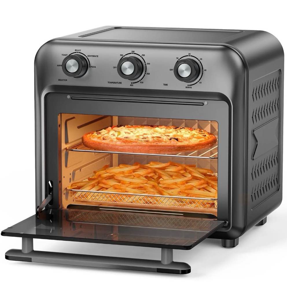 19qt air fryer toaster oven with convection 5-in-1 countertop cooker visible window oil free 1500w black