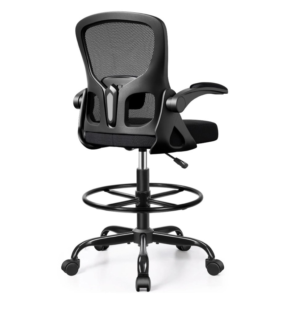 athope office chair ergonomic desk chairs, mesh computer chair with flip-up armrests, adjustable home office desk chair with lumbar support footrest ring for standing desk, black