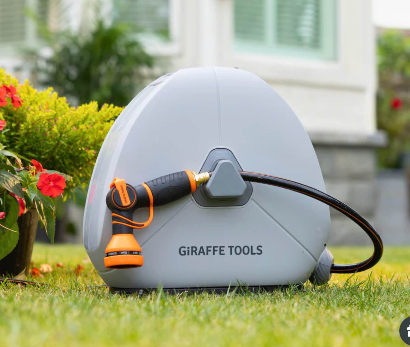 giraffe tools ground mounted retractable garden hose reel-1/2in-130ft light grey