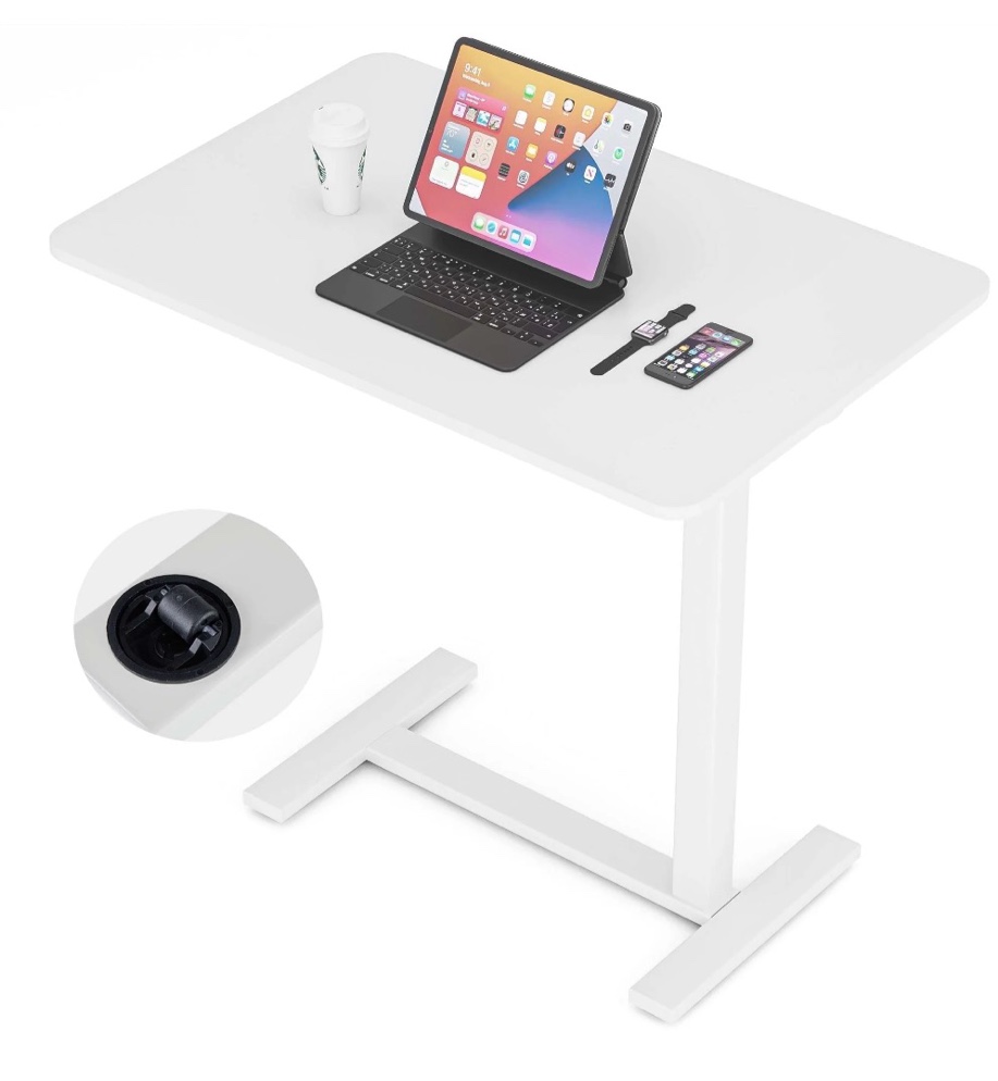 zunmos mobile standing desk overbed laptop desk adjustable height desk with hidden casters for sit stand workstation portable laptop computer desk rolling desk for home office dorm white
