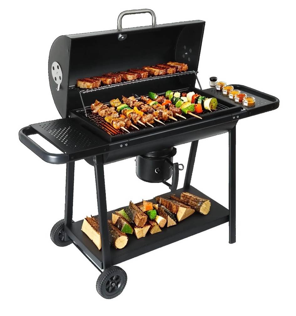 laravist barrel charcoal grill with 608.4 sq in cooking area, adjustable airflow & portable wheels