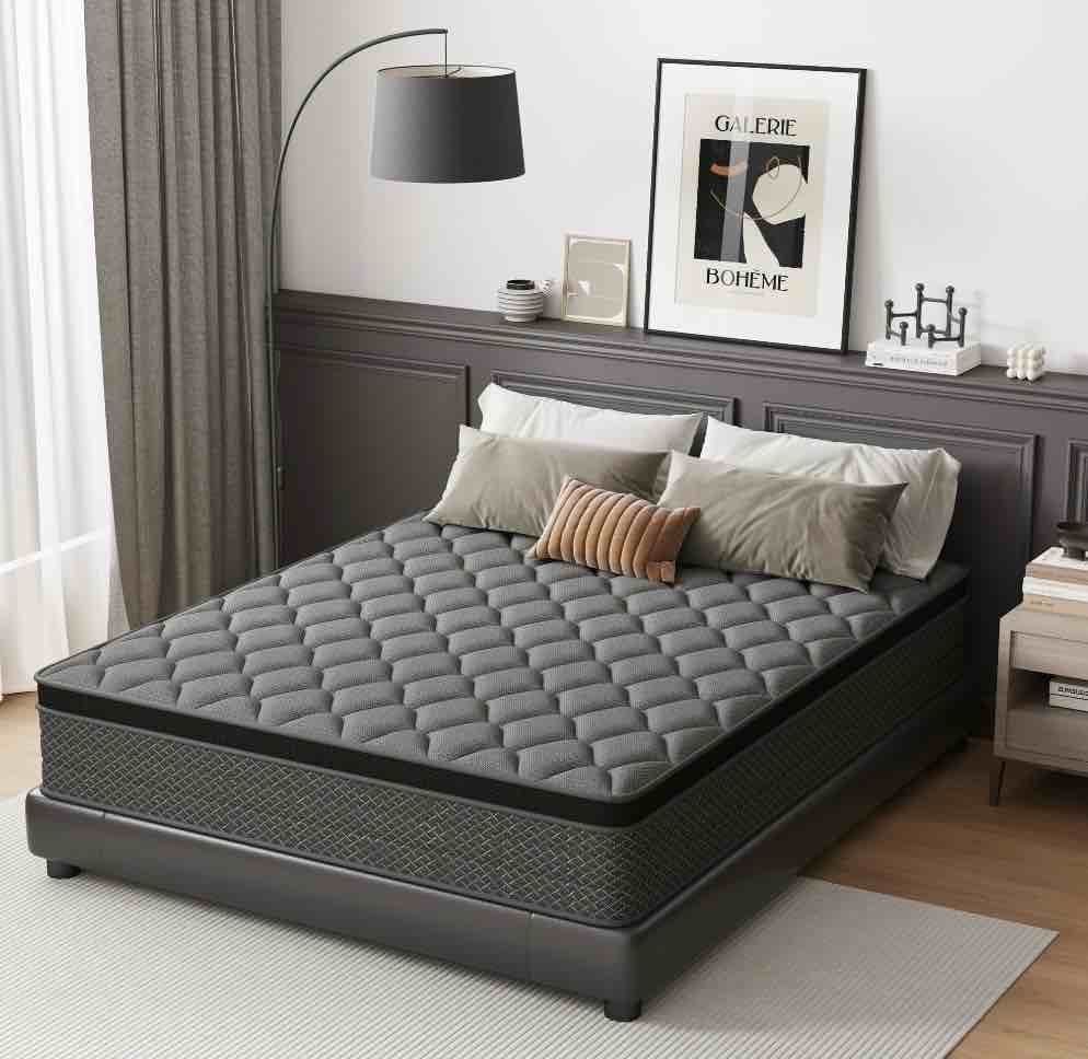 mocangtu 12" queen hybrid mattress in a box, gel memory foam with individually wrapped pocket coils, medium firm, pressure relief, cooling sleep suppo