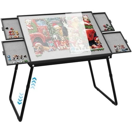 1500 pieces jigsaw puzzle table foldable puzzle board for adultswith 4 drawers adjustable height with legs & cover gift for mom