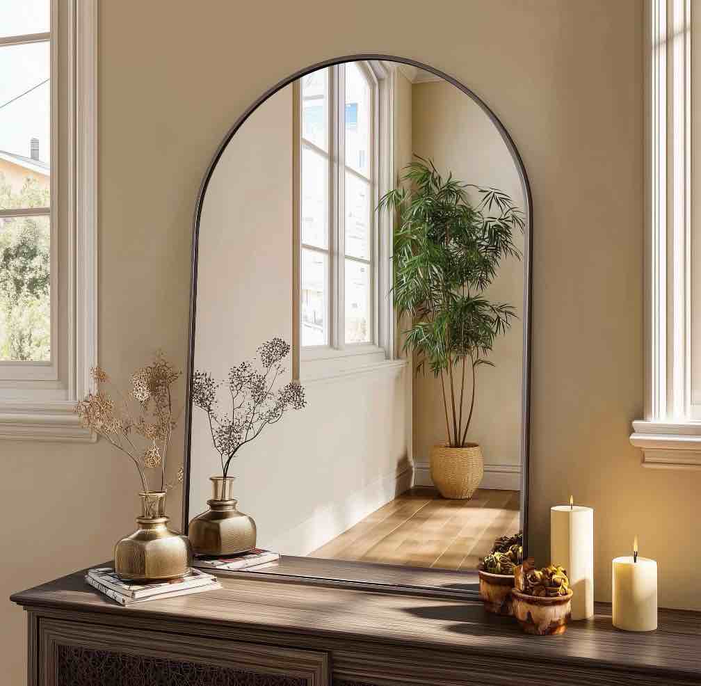 concetta 24 x36 bathroom mirror decor arched wall mirror bedroom vanity mirror with metal frame black