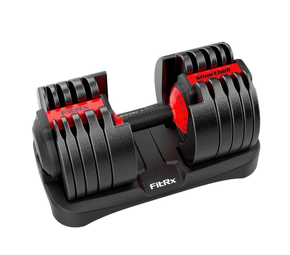 fitrx smartbell xl, 90lb adjustable dumbbell set with quick-select weights for home gym