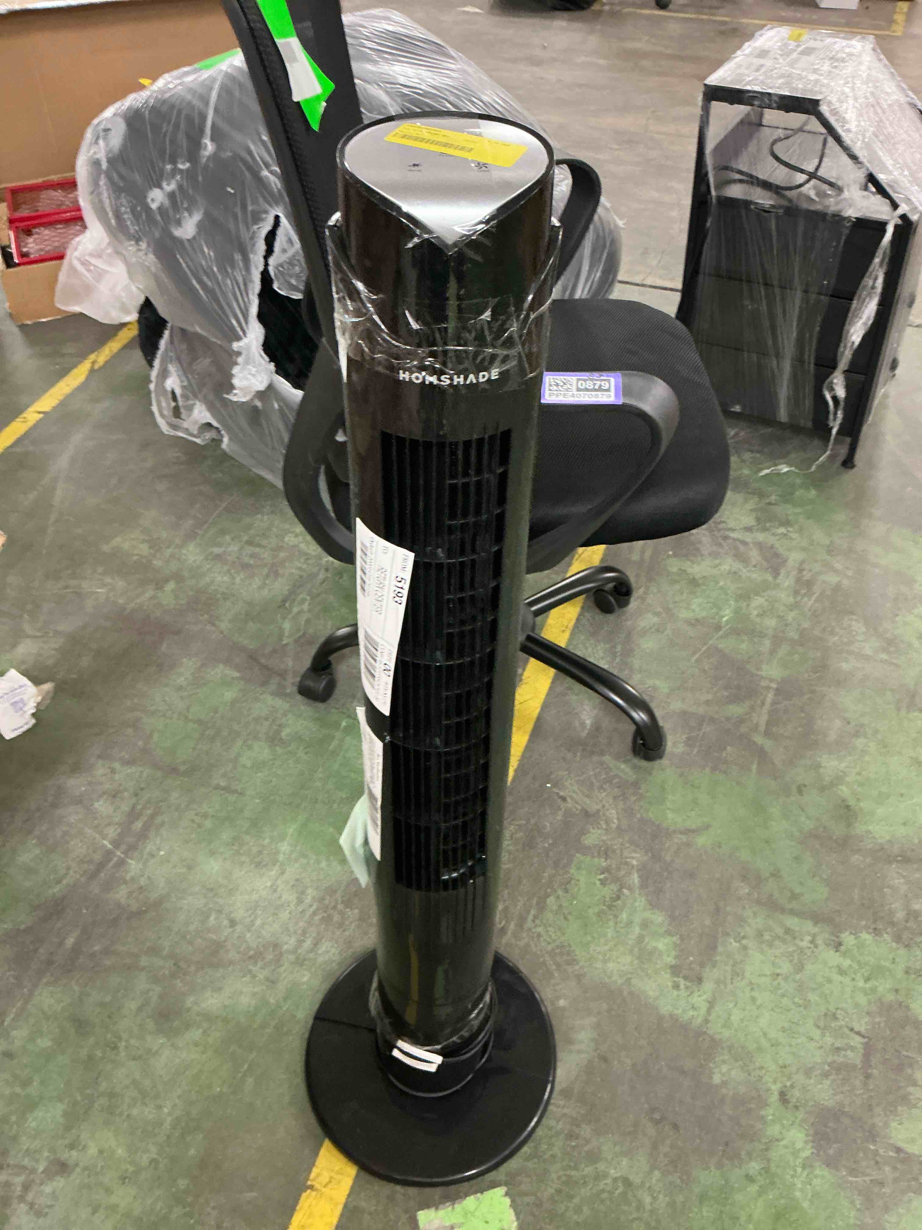 Condition photo showing As Is for 41  tower fan  wide oscillating fans with 3 speeds  3 modes  26 ft/s high velocity  led display with remote  12h timer  for home living room office