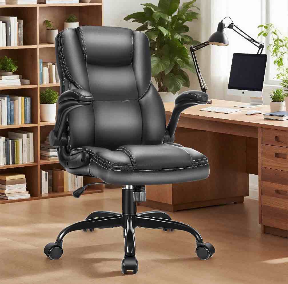 jonpony leather office chair, big and tall office chair 400lbs wide seat ergonomic computer desk chair high back executive leather chair adjustable task chair lumbar back with 1-year warranty, black
