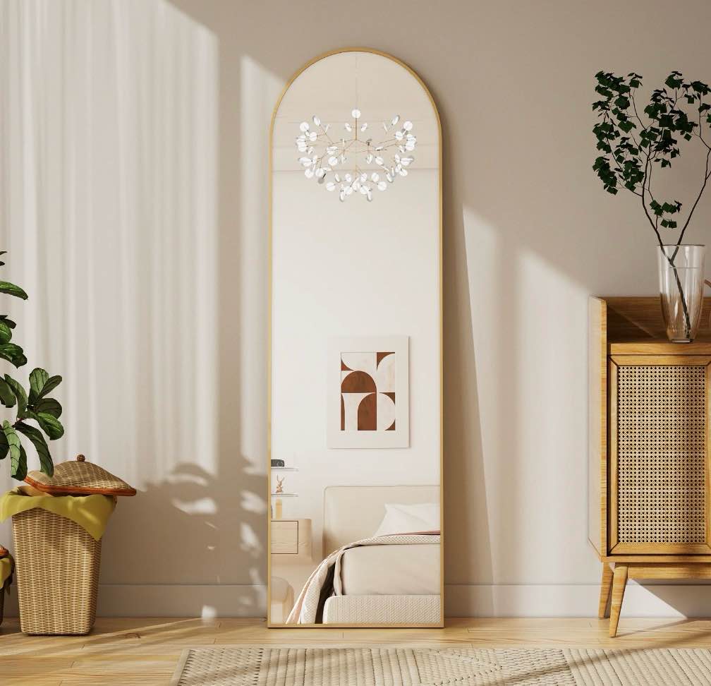 beautypeak 59"x16" arched full length mirror floor mirror for leaning standing, gold 59"w x 16"h