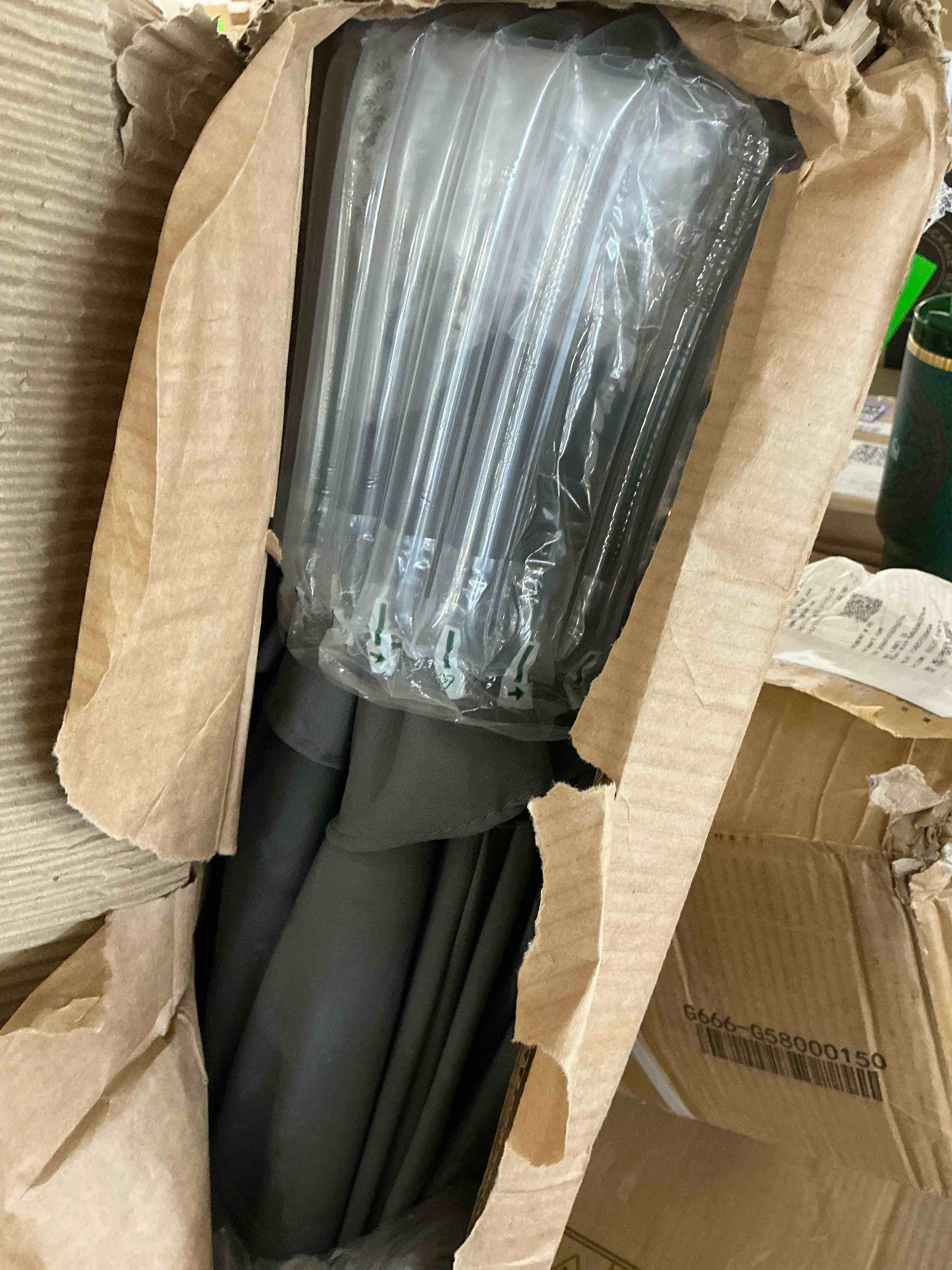 Condition photo showing New/Like New for patbrela 9ft patio umbrella solar lighted outdoor umbrella with led strips convenient crank lift system for beach gargen yard home pool dark gr