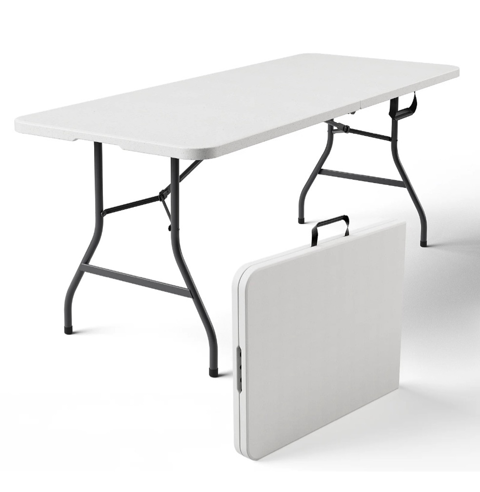 haicube 6ft folding table, heavy duty portable table, waterproof hdpe, foldable for picnic, party, camping, dining, bbq, indoor & outdoor, white