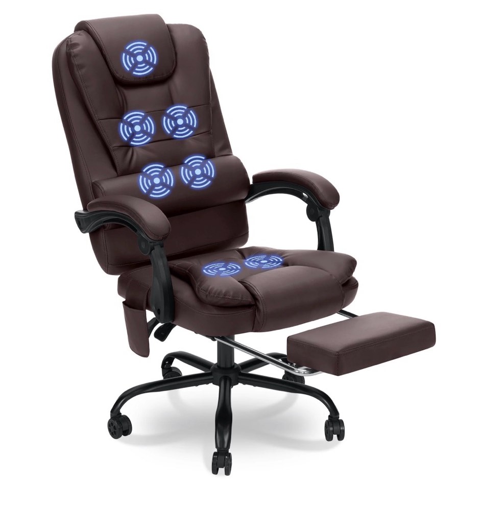 hoffree executive office chair massage and footrest ergonomic computer desk chair reclining high back leather office chair lumbar back support swivel rolling for home office brown