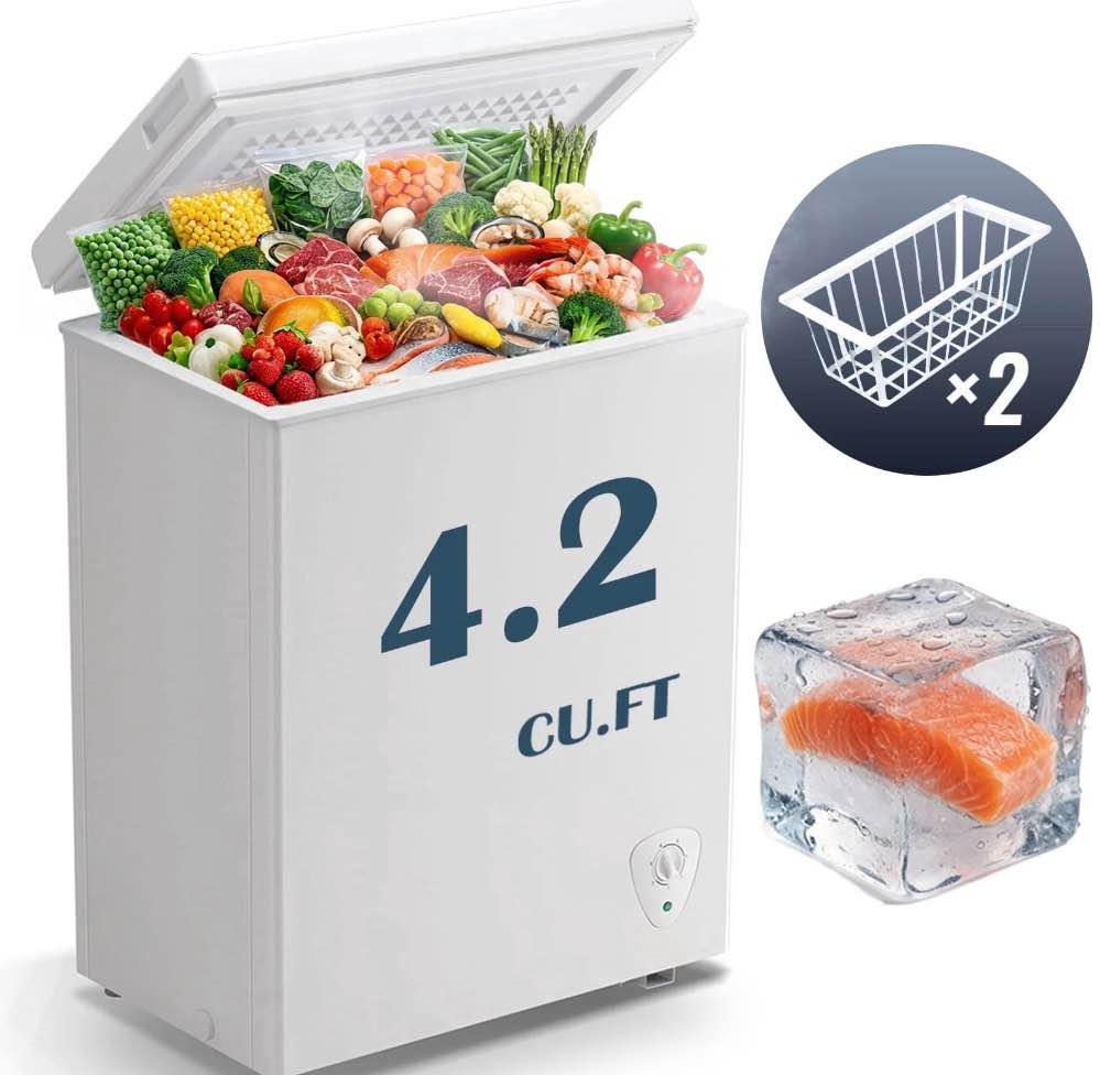 Condition photo showing Good Condition for jiejia compact freezer 4.2 cu ft environmental chest freezer, mini freezer with 7 gear adjustable temperature, removable storage basket, energy saving, white