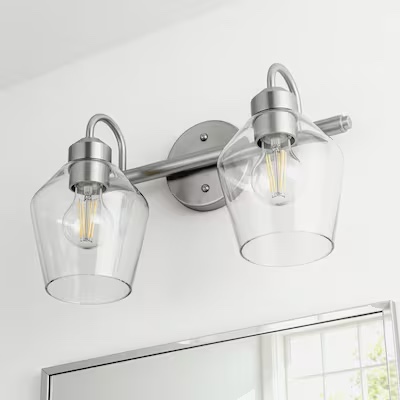 Condition photo showing New/Like New for allen + roth merritt 14.75-in 2 light brushed nickel modern/contemporary bathroom vanity light