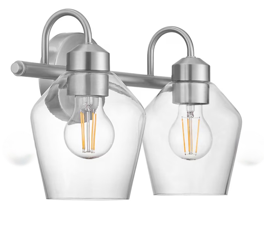 allen + roth merritt 14.75-in 2 light brushed nickel modern/contemporary bathroom vanity light