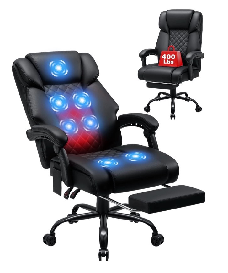hoffree massage office chair 400lbs executive office chair massage and footrest big and tall office chair with heated lumbar support, ergonomic computer desk chair reclining high back leather office