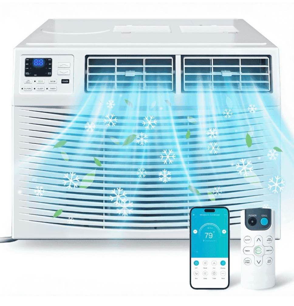 window air conditioner  8000 btu with smart app & remote  covers up to 350 sq.ft  quiet 50db  energy saving  6 modes
