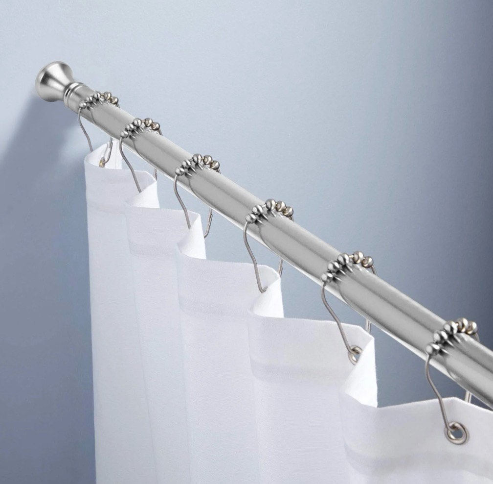 Condition photo showing Good Condition for amazerbath spring tension shower curtain rod, 54-90 inches rust-resistance tension curtain rod bathroom rod, adjustable shower curtain rod no drill, nickel