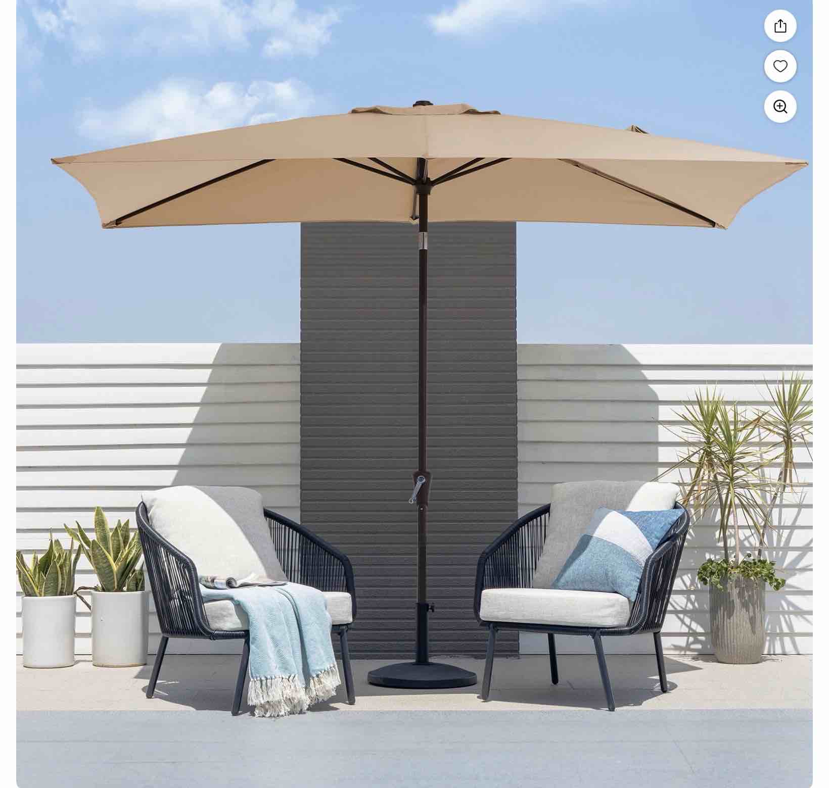 fundaze 6.5' x 10' rectangular patio umbrella w/ crank, 8 sturdy ribs, outdoor shade for chair table deck garden patio poolside balcony backyard, beige