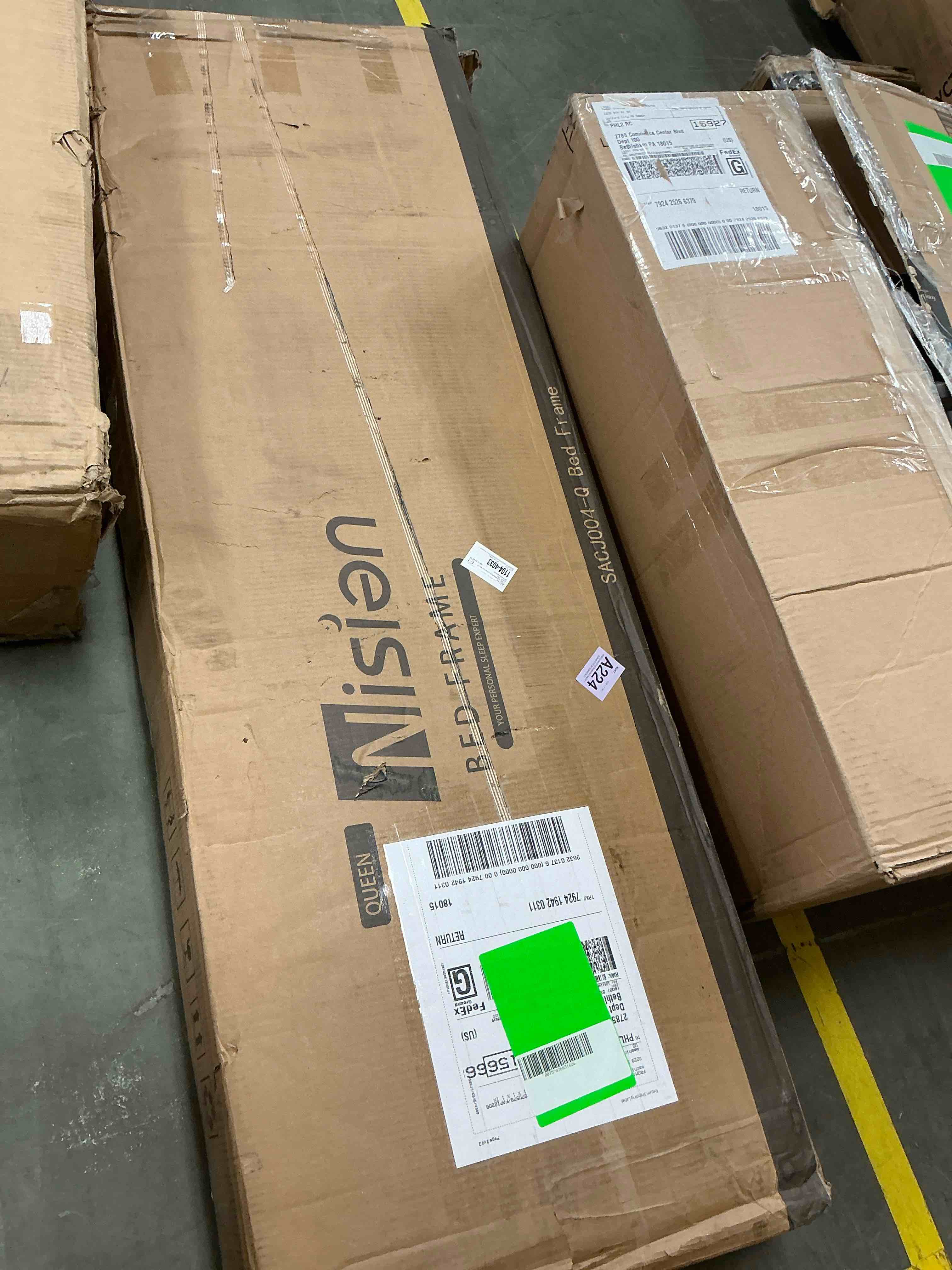 Condition photo showing New/Like New for nisien queen bed frame with charging station, upholstered platform bed with wingback storage headboard, beige