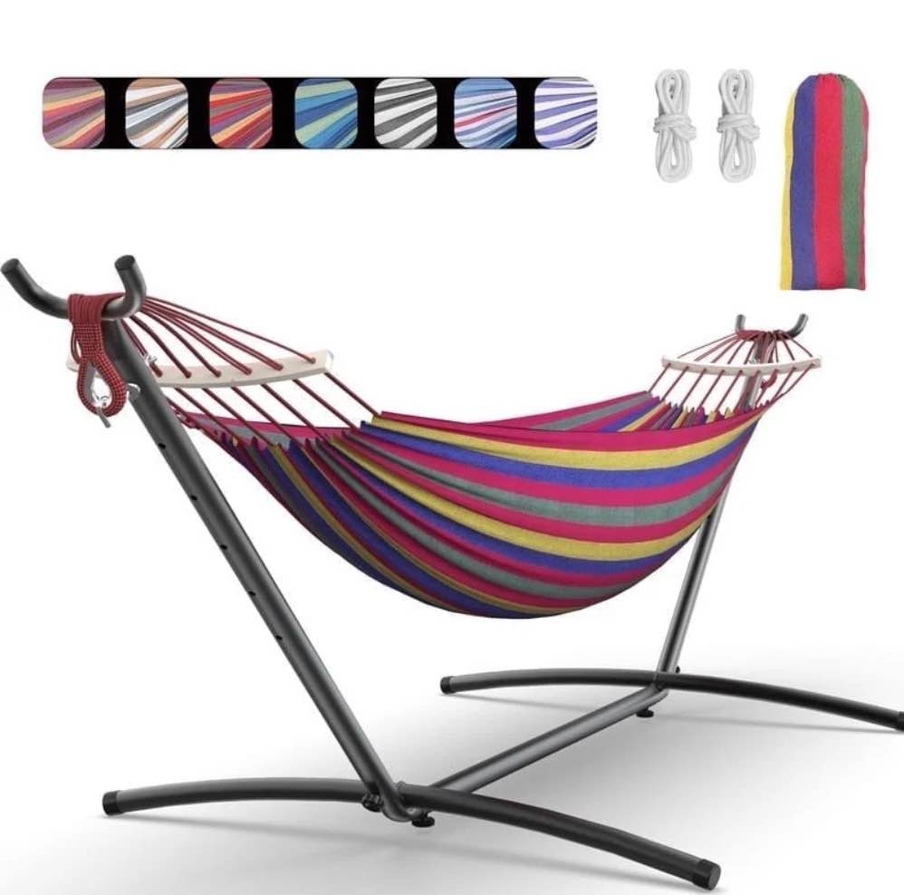 Condition photo showing Good Condition for keestp comfortable 2 person hammock with stand ease of assembly portable brazilian hammock 450lb capacity - rainbow