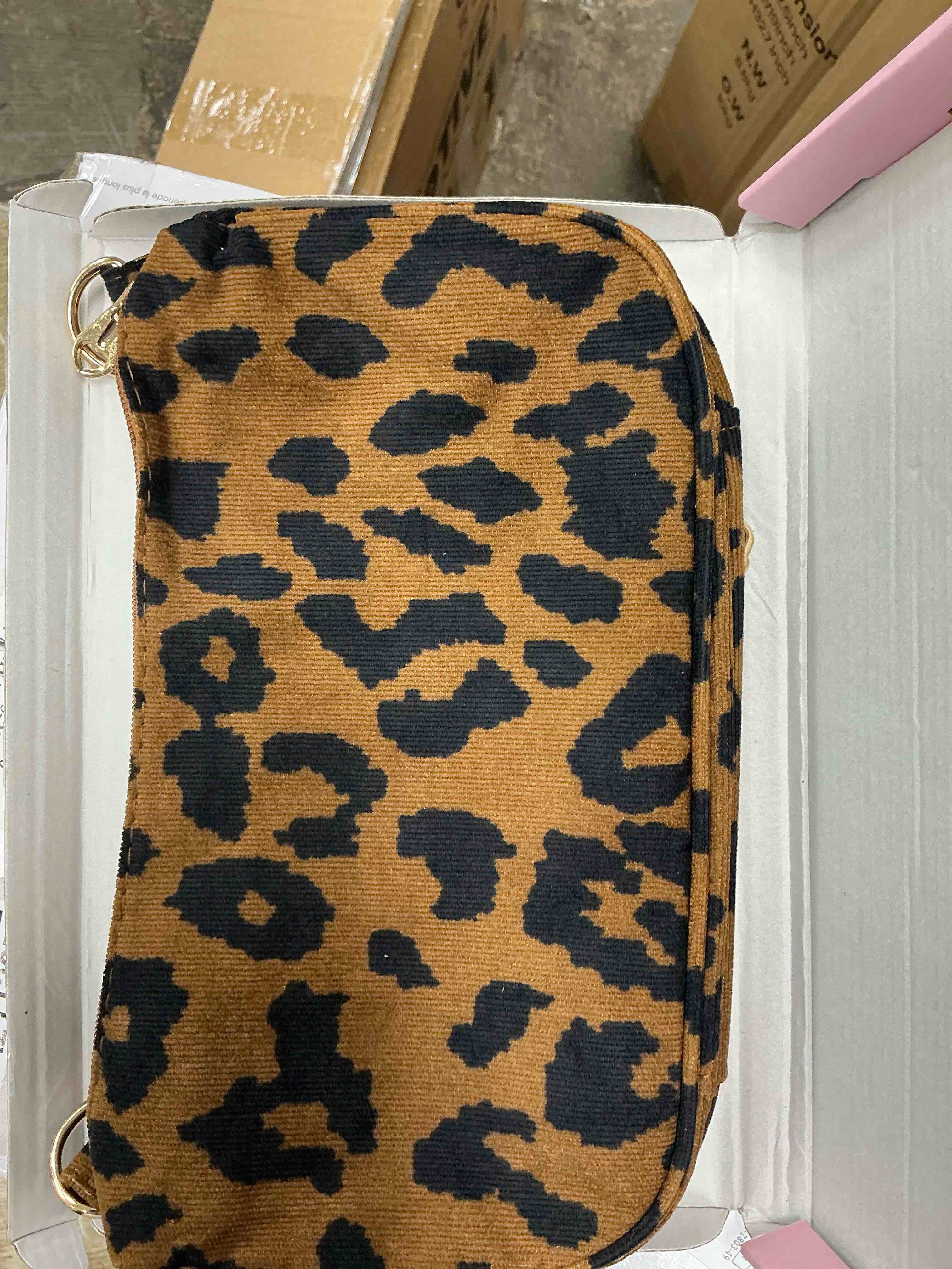 Condition photo showing New/Like New for fitdon small shoulder bag for women, corduroy hobo tote handbag clutch purse crescent underarm bag y2k crossbody bags with 3 removable straps, leopard