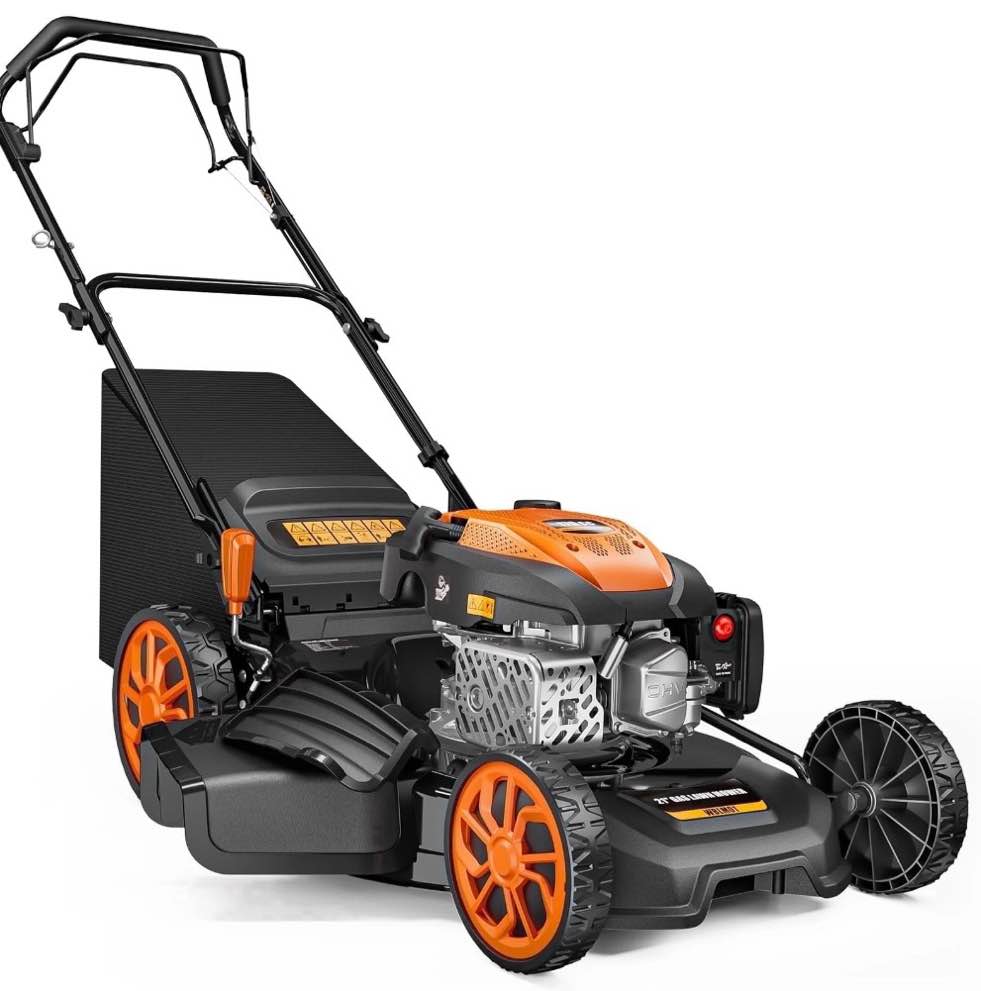 efurden 21" 170cc gas self-propelled lawn mower, 3-in-1, 7-height adjustment, 10" rear wheels, 17 gal bag