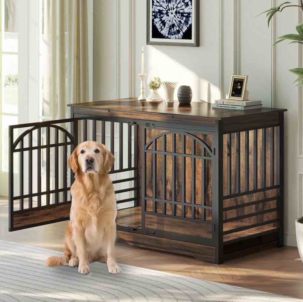 bel ark 52 inch dog crate furniture wooden indoor dog cage xl indoor dog kennel for extra large dog with double arched doors