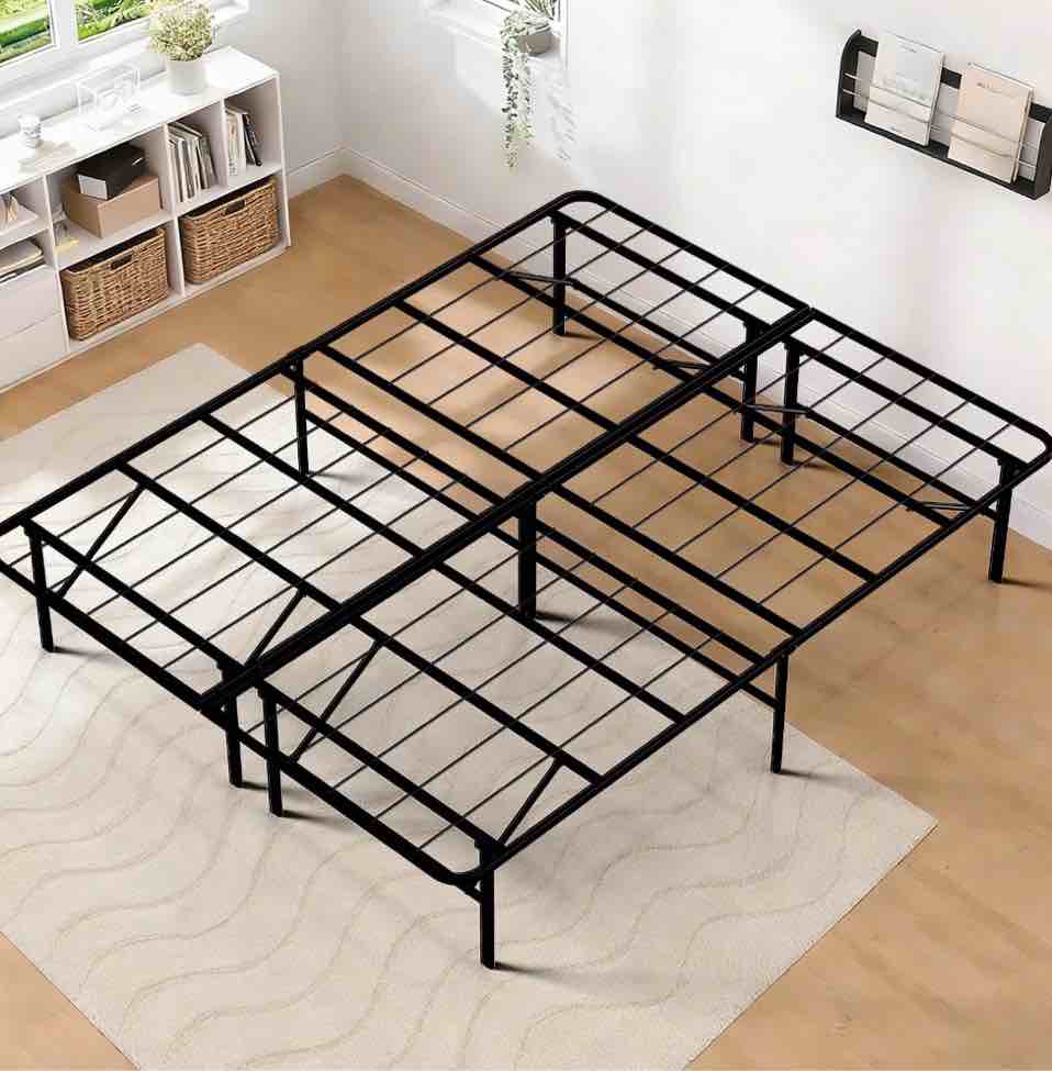 wasuhe 14" height queen bed frame, heavy duty foldable metal platform bed frame with underbed storage for bedrooms, no box spring needed, black
