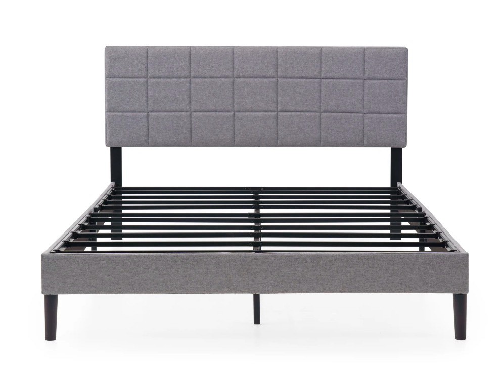mainstays gray upholstered square tufted platform bed, no box spring needed, queen