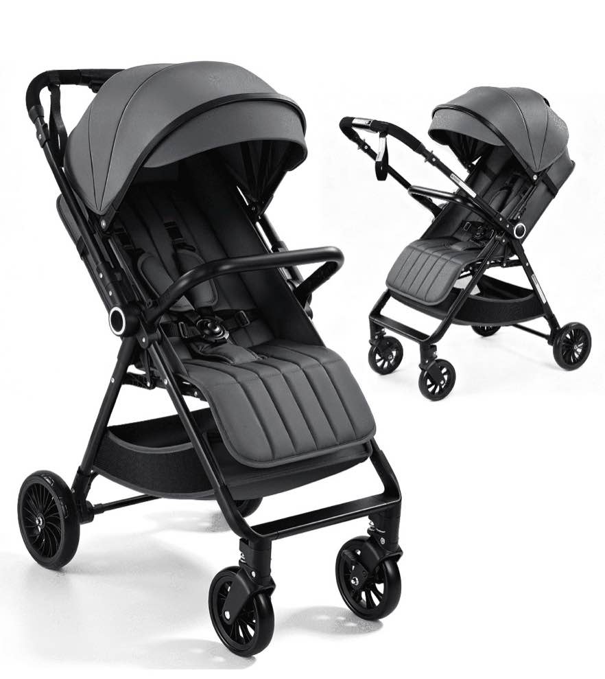 Vomeast Lightweight Stroller, Foldable Baby Stroller with Reversible Handle & One-Hand Fold for Travel, Gray