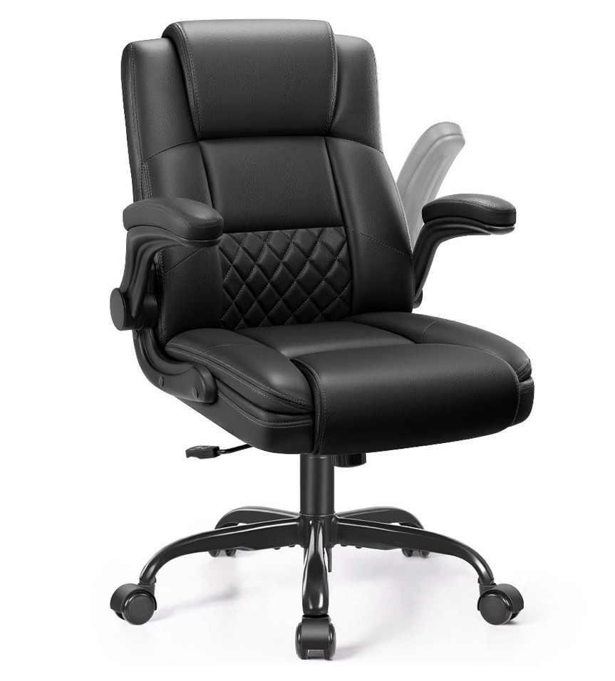 COOLHUT Office Chair, Executive Leather Chair Home Office Desk Chairs, Computer Chair with Adjustable Flip-up Padded Arms, Lumbar Support Swivel Desk Chair with Adjustable Hight and Tilt, Black