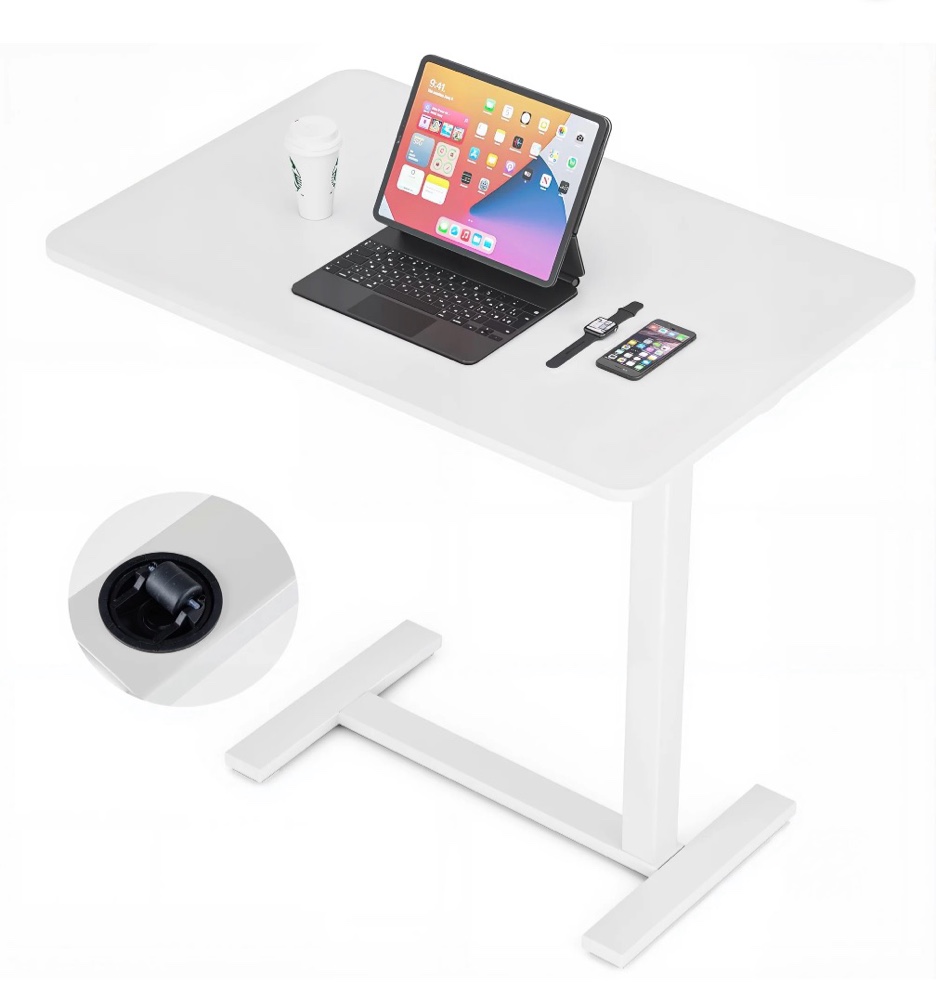 ZUNMOS Mobile Standing Portable Rolling Desk & Overbed Laptop Height Adjustable Work Table with Hidden Casters for Home Office  White
