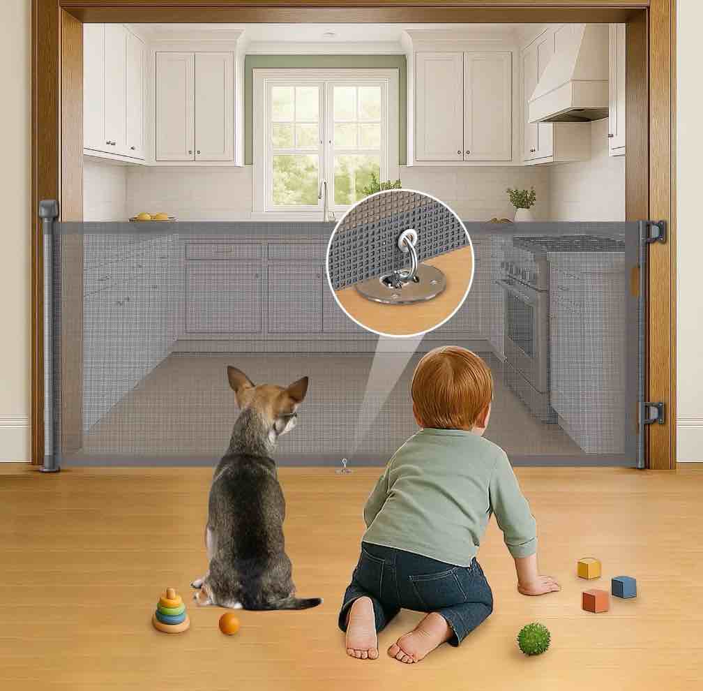 BEBANG Retractable Baby Gate, 2 Installation Modes, 71" Retractable Dog Gate for Stairs, Doorways, Hallways, Indoor and Outdoor, Gray