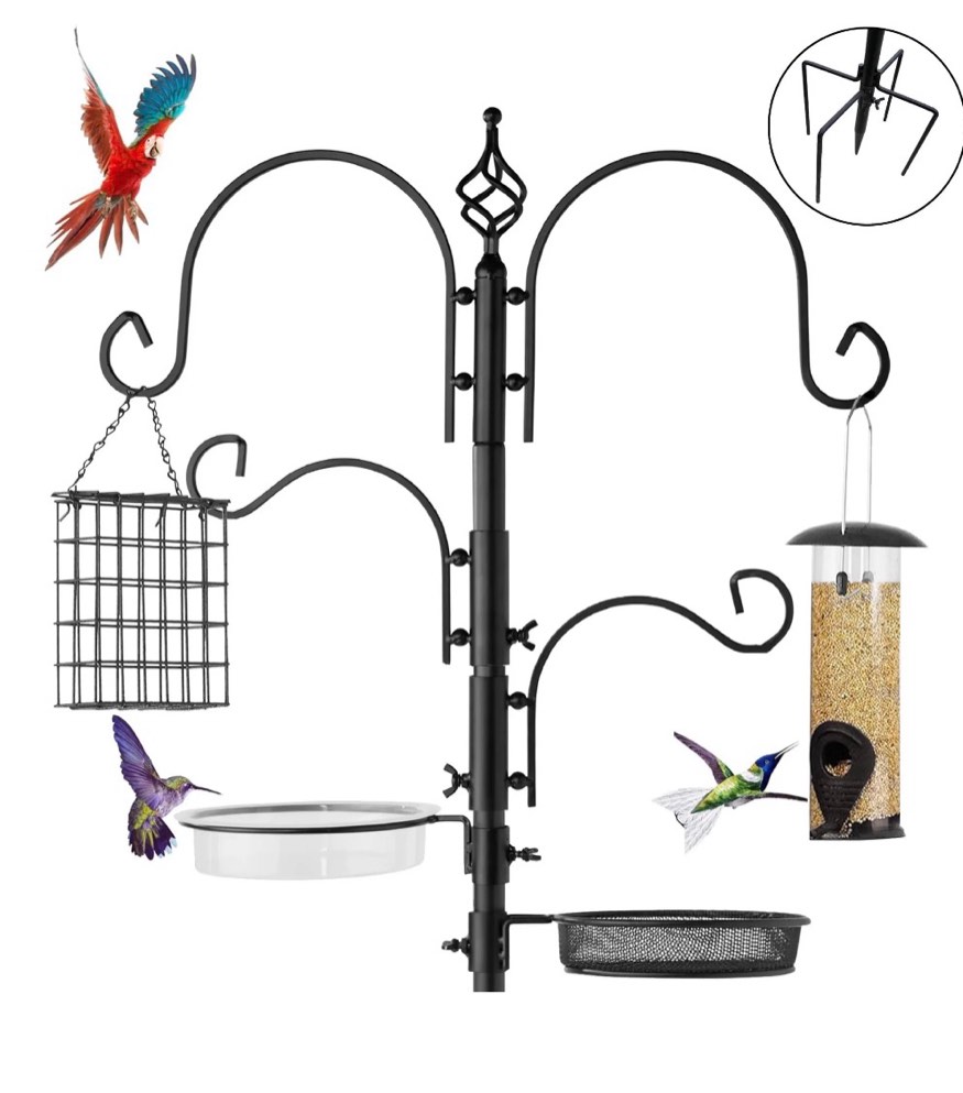4-hook bird feeding station bird feeding station kit 92in steel tall bird feeder poles with bird bath, mesh tray suet feeder
