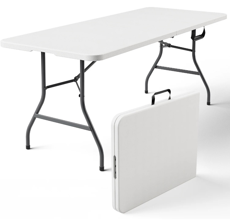 haicube 6ft folding table, heavy duty portable table, waterproof hdpe, foldable for picnic, party, camping, dining, bbq, indoor & outdoor, white