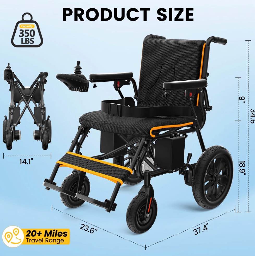 Condition photo showing New/Like New for coolhut foldable electric wheelchair, 20+ miles long range motorized electric wheelchair, senior-friendly power chair with 360° joystick, all terrain smart mobility scooter, orange