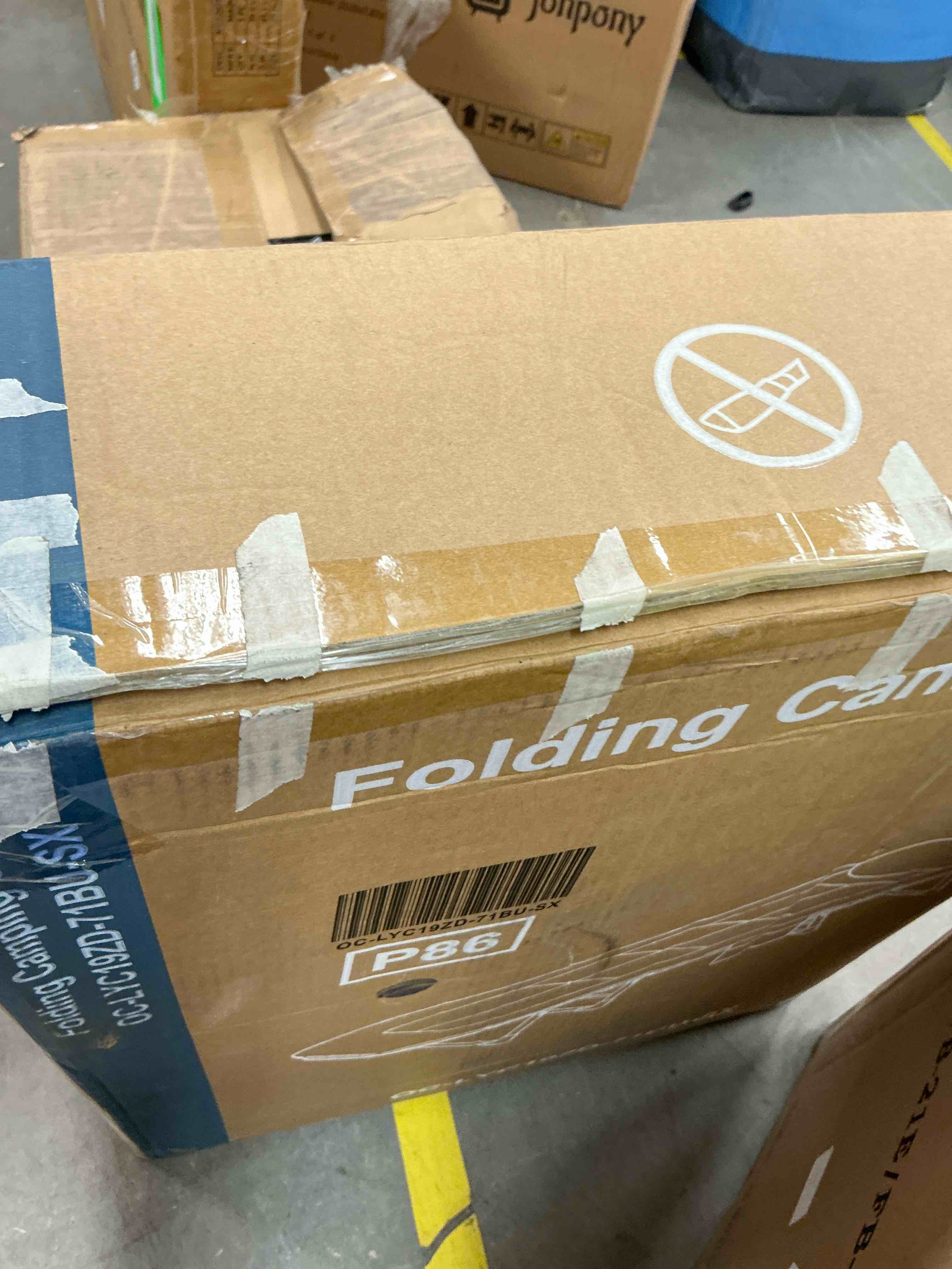 Condition photo showing New/Like New for jioabl folding camping cot for adults with headrest & mattress, 71 inch portable sleeping bed for camping, travel, blue