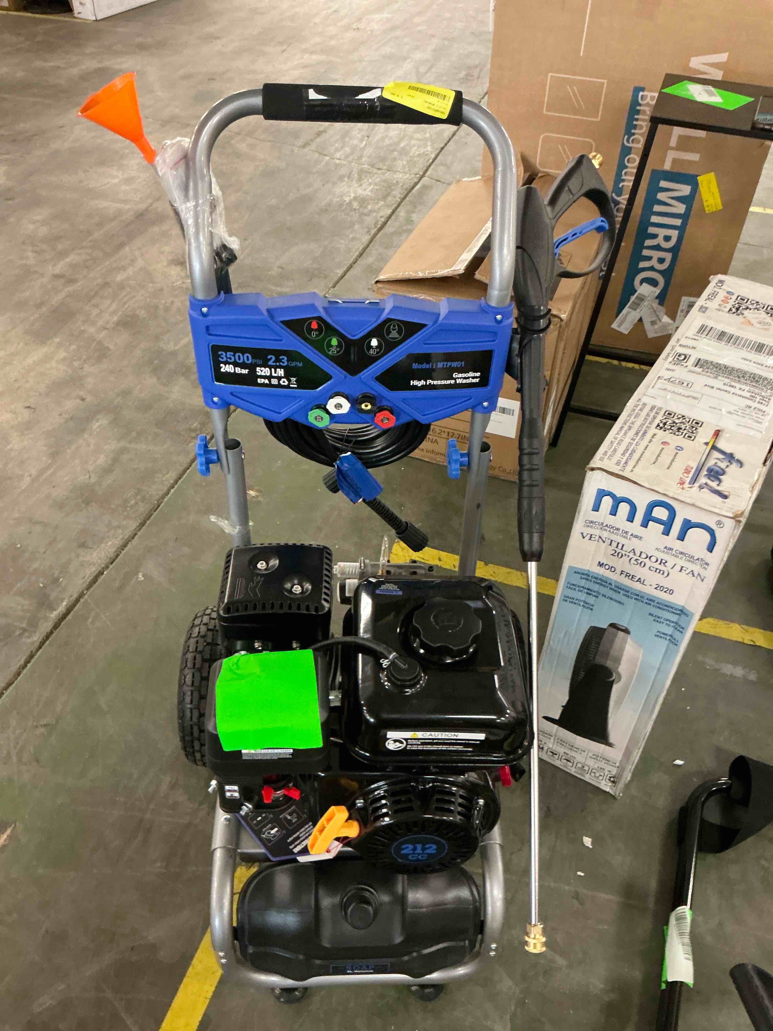 Condition photo showing Good Condition for efurden 3500psi gas pressure washer, 212cc engine 2.3gpm high power cleaner, 4 adjustable nozzles for wall terrace vehicle garden cleaning, blue