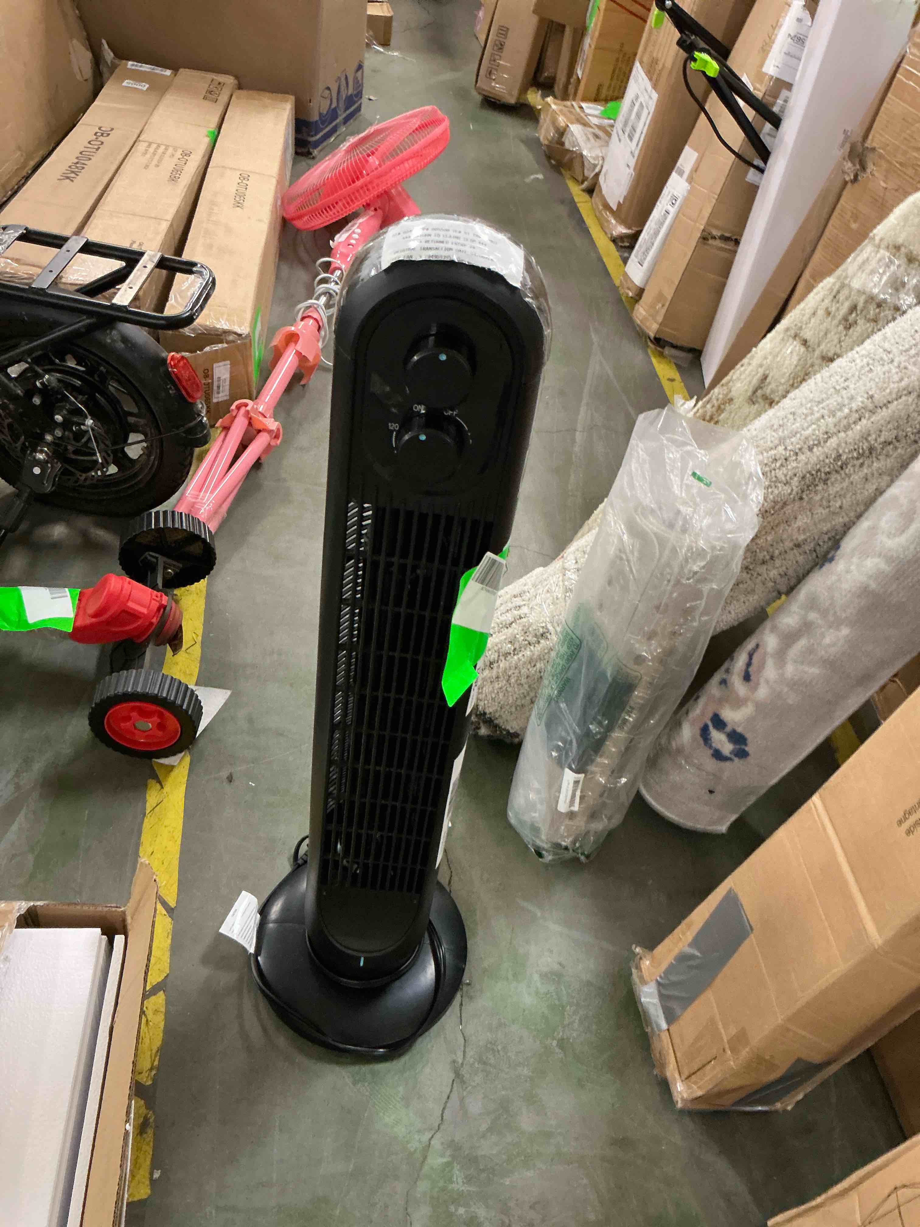 Condition photo showing Good Condition for tower fan  31  oscillating standing fan for home taskbay floor fan with 360°dual knob control  3 speed  timer bladeless fan for bedroom office  black