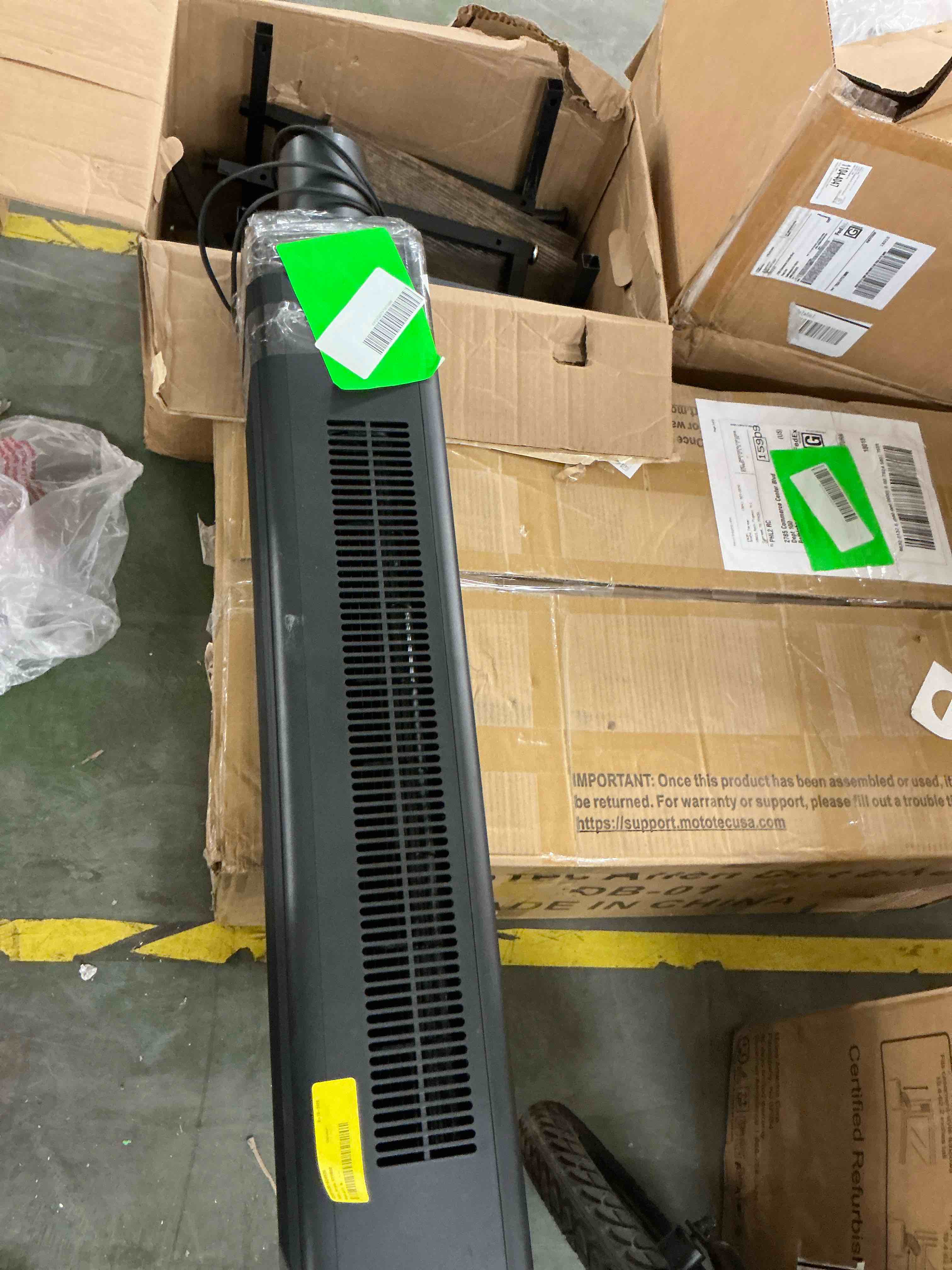 Condition photo showing As Is for dreo 42  tower fans for home  standing bladeless fan with remote  90° oscillating fan with led display  12h timer  6 speeds  4 modes  26 ft/s high velocity  ultra quiet bedroom fans