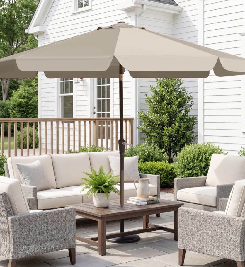 fundaze 10ft outdoor patio umbrella with tilt & crank, heavy duty round sun umbrella for garden, poolside, deck, backyard?beige