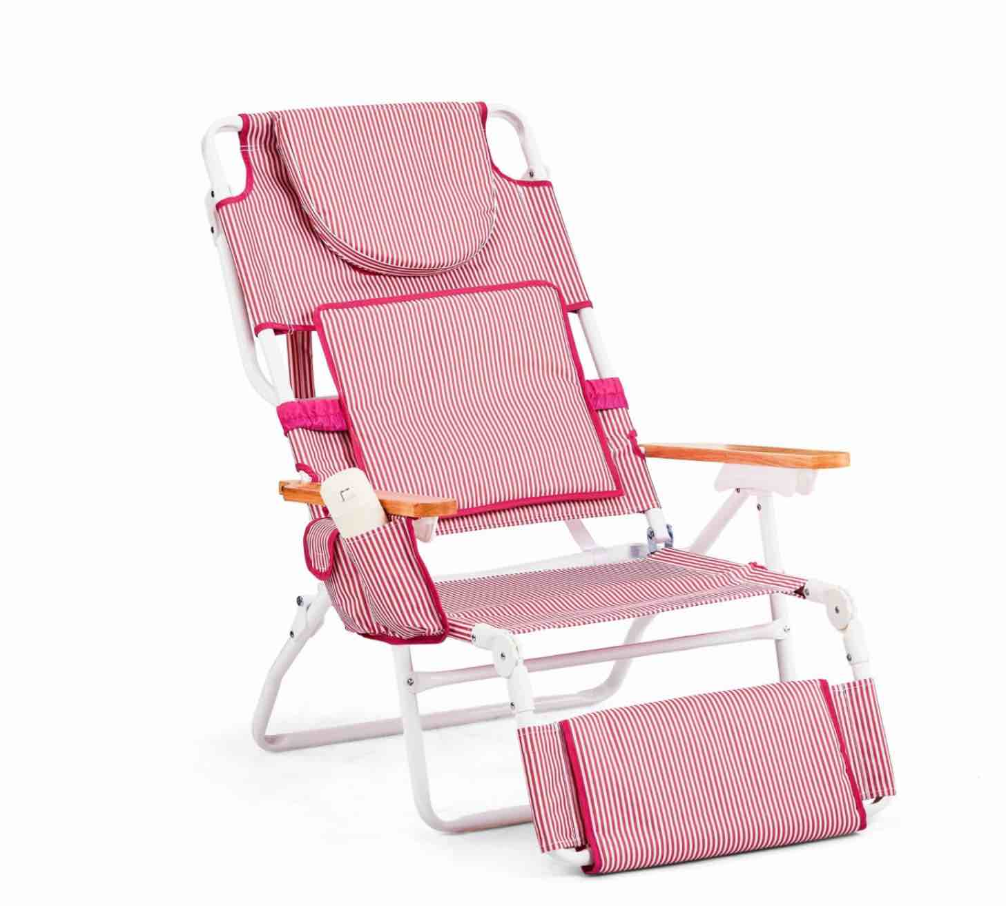 ktaxon premium 3-in-1 outdoor lounge chair – adjustable recliner with face cutout footrest drink holder & carry bag (pink)