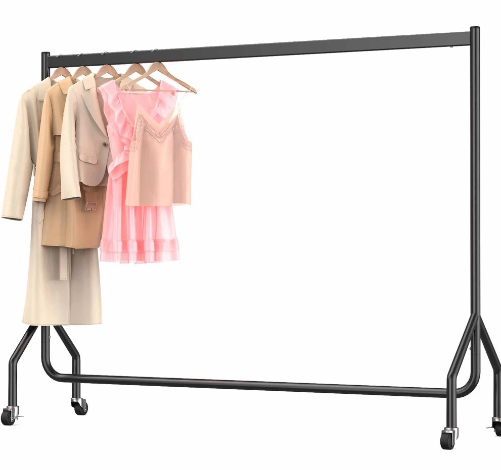 nefoso heavy duty clothes rack with wheels,rolling garment clothing rack for display and storage, hanging clothes,71"l x 18.4"w x 60"h(black)