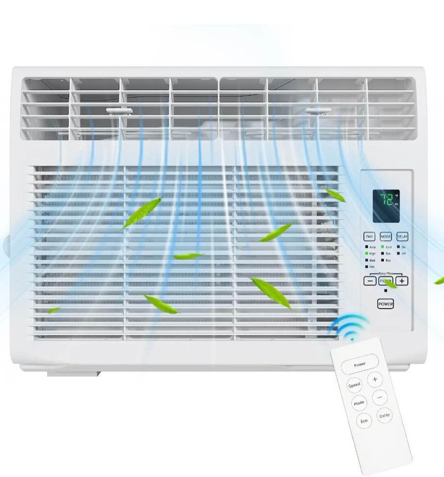 ktaxon 5000 btu window air conditioner, 3-in-1 cool/fan/dehumidifier window ac unit, easycool air conditioner with remote control, cools up to 150 sq. ft.